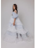 Blue Glitter Tulle Ruffled Flower Girl Dress Blue Glitter Tulle Ruffled Flower Girl Dress